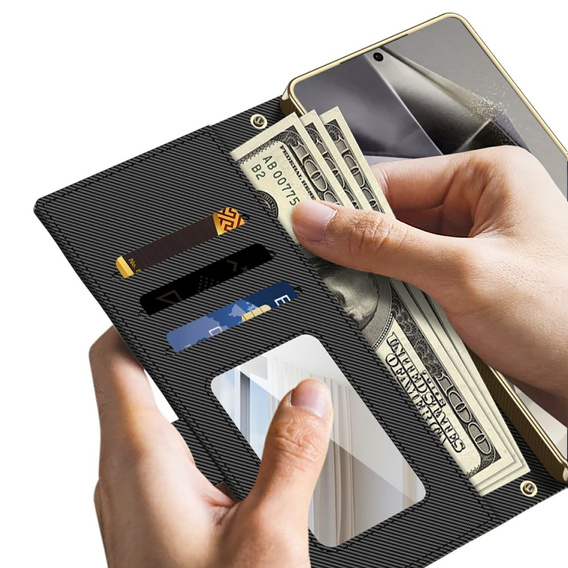 Αναδιπλούμενη θήκη για Samsung Galaxy S24 Ultra, GKK Mirror Wallet, μαύρη