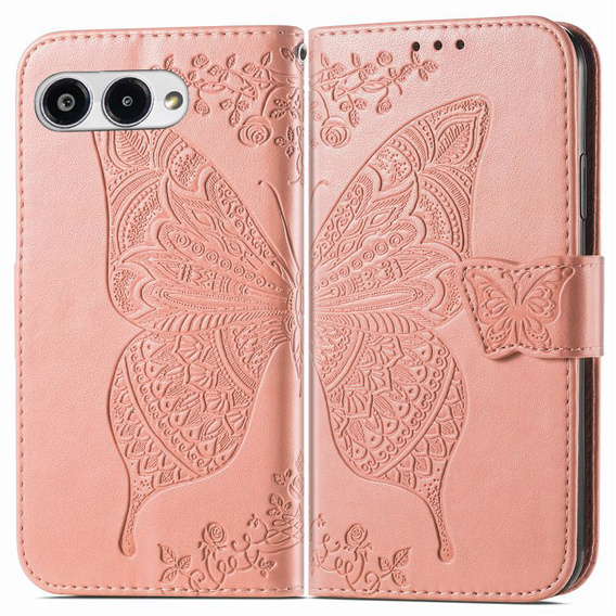 Θήκη με πτερύγιο για T Phone 3 5G, Butterfly, ροζ rose gold