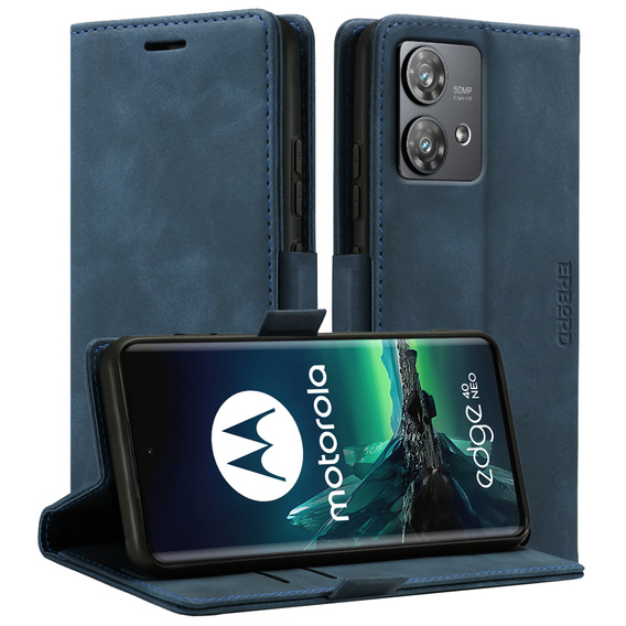 Θήκη για Motorola Edge 40 Neo, ERBORD Vintage, πορτοφόλι με πτερύγιο, μπλε