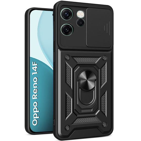 Θωρακισμένη θήκη για Oppo Reno 14F, με προστασία κάμερας, με βάση, μαύρο
