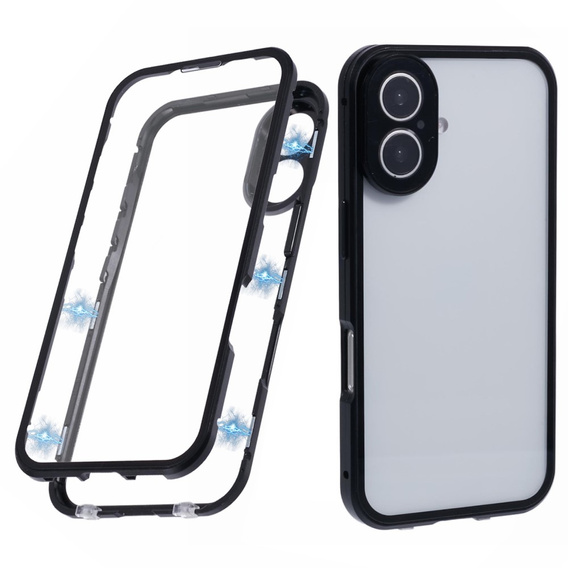 θήκη για το iPhone 16, Magnetic Dual Glass, μαύρη