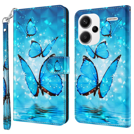 Θήκη με πτερύγιο για Xiaomi Redmi Note 13 Pro+, Wallet, Butterflies μπλε
