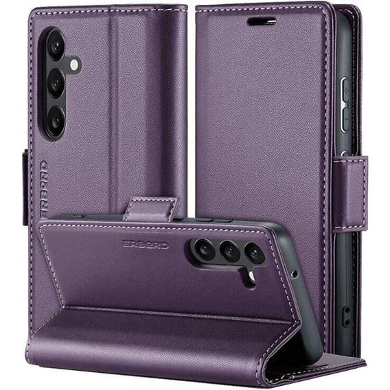 Θήκη για Samsung Galaxy A15 4G / 5G, ERBORD Γυαλιστερό Λίτσι, flip πορτοφόλι + 9H γυαλί μετριασμένο