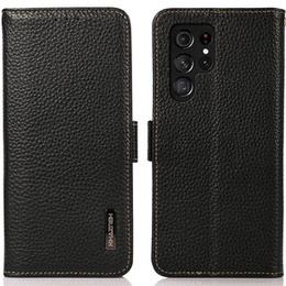 KHAZNEH θήκη RFID για Samsung Galaxy S23 Ultra, Litchi Texture, μαύρη