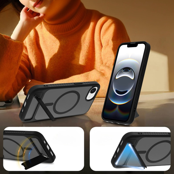 Θήκη για iPhone 16E, Kickstand Matt Case, για MagSafe, μαύρη