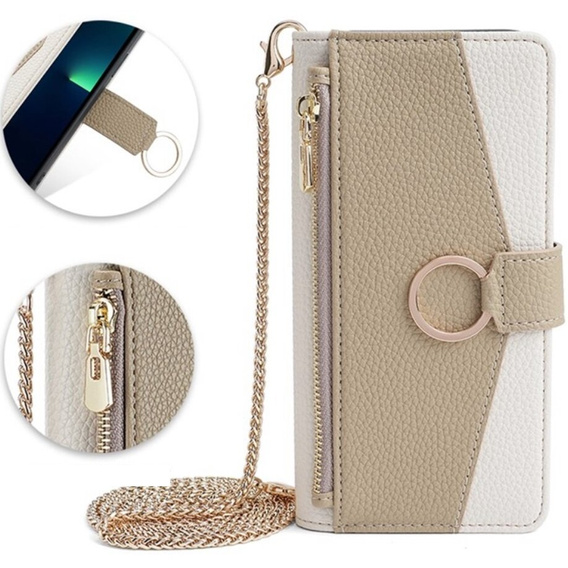 θήκη Wallet Zipper Pocket flip για το iPhone 14 Pro Max, Wallet Zipper Pocket, με καθρέφτη, λευκή