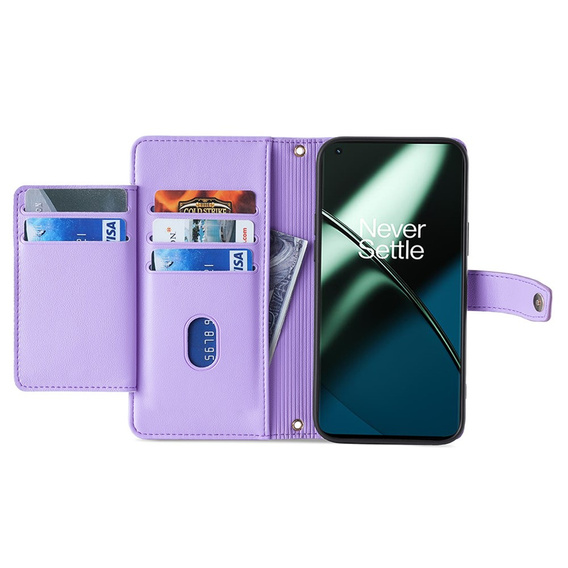 Θήκη με πτερύγιο για OnePlus 12 5G, Wallet Zipper Pocket, μωβ