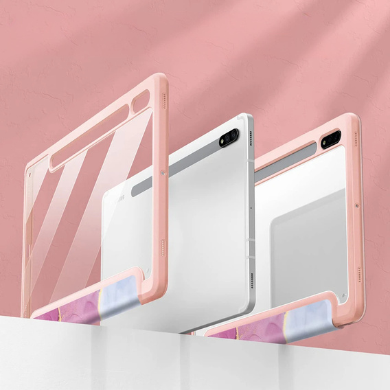 Θήκη για Samsung Galaxy Tab S10 Lite / S10 FE / S9 FE, Smartcase Hybrid, με χώρο για γραφίδα, Marble ροζ