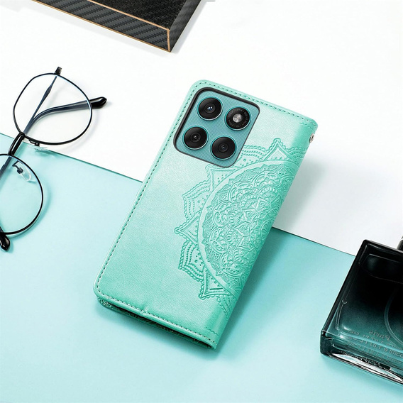 Θήκη με πτερύγιο για Motorola Edge 60 / 60 Fusion, Mandala, πράσινη