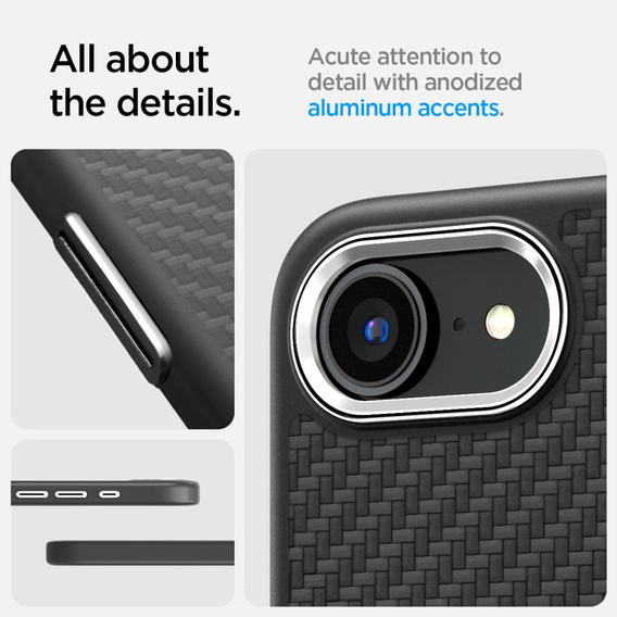  θήκη Spigen για iPhone 16E, Enzo Aramid MagSafe, carbon black + γυαλί 9H tempered glass