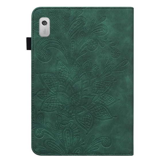 θήκη με πτερύγιο για Lenovo Tab M9, flower, πράσινη