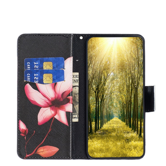Θήκη με πτερύγιο για Xiaomi Redmi Note 13 Pro 5G, Wallet, Lotus μαύρη