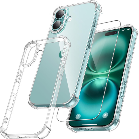 Θήκη για iPhone 16, Erbord Dropproof, διαφανής + γυαλί