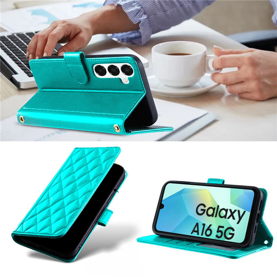 θήκη πτερύγιο για Samsung Galaxy A16, Rhombus Crossbody Leather, πράσινη