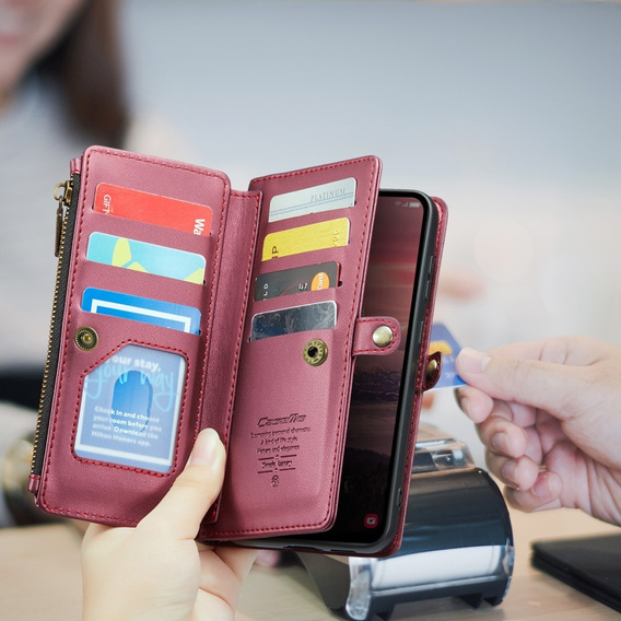 θήκη CASEME για Samsung Galaxy A56 5G, RFID Leather Wallet, με λουράκι ώμου, κόκκινη