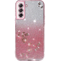 Θήκη για Samsung Galaxy S21 FE Glitter Flower, ροζ rose gold