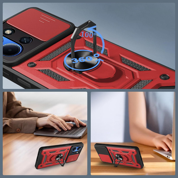 Θωρακισμένη θήκη για Xiaomi Redmi 15C 4G/LTE, με προστασία κάμερας, με βάση, κόκκινο