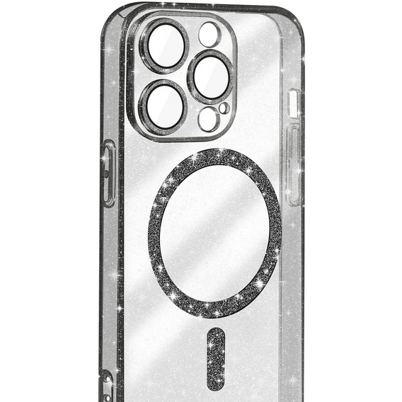 Θήκη για iPhone 16 Pro, ERBORD Glitter MagSafe, μαύρη + Γυαλί οθόνης