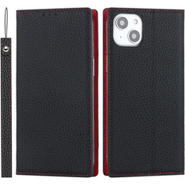 Θήκη με πτερύγιο για iPhone 15, Litchi Skin Grain, μαύρη
