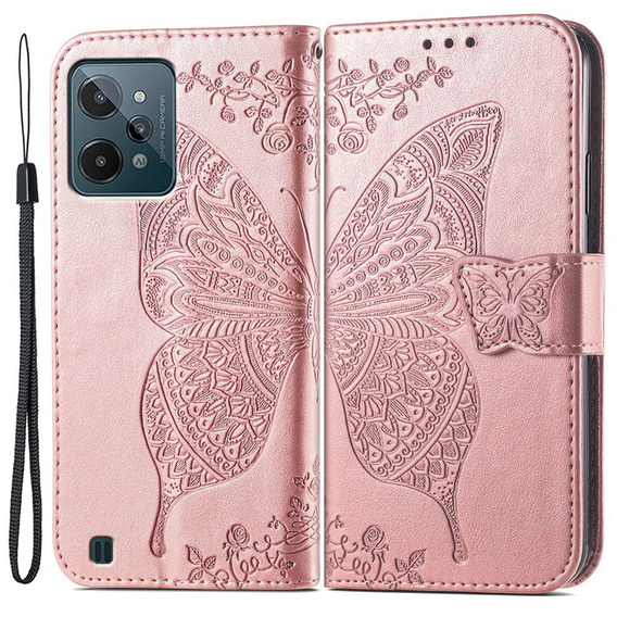 Θήκη με πτερύγιο για Realme C31, Butterfly, ροζ