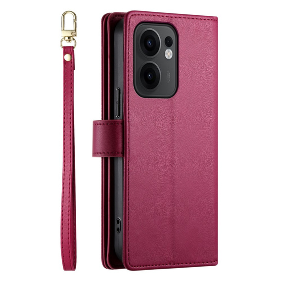 Θήκη με πτερύγιο για Oppo Reno 13F 5G, Wallet Zipper Pocket, κόκκινη