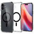 Θήκη MagSafe Spigen για iPhone 16, Ultra Hybrid, διαφανής / μαύρη + Μετριασμένο γυαλί 9H