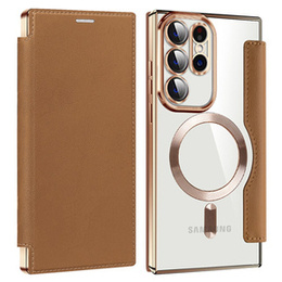 Θήκη με πτερύγιο για Samsung Galaxy S23 Ultra, RFID Wallet MagSafe CamShield, καφέ