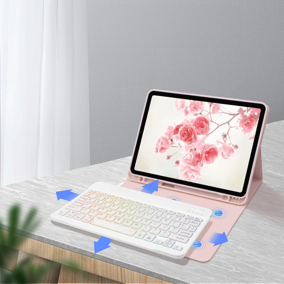 Θήκη με φωτιζόμενο πληκτρολόγιο bluetooth για iPad 10.9 2022 (10 gen.), ροζ