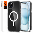 Θήκη MagSafe Spigen για iPhone 15, Ultra Hybrid, διαφανής / λευκή + Μετριασμένο γυαλί 9H