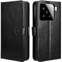 Θήκη με πτερύγιο για Xiaomi 15, Crazy Horse Wallet, μαύρη