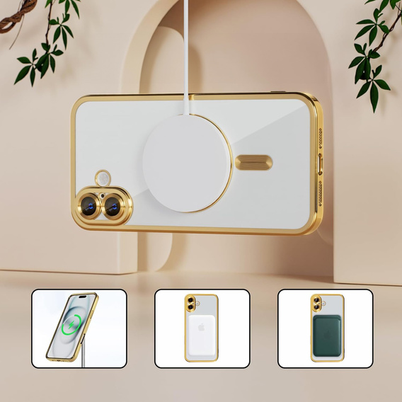 Θήκη για iPhone 16 Plus, Electro MagSafe, χρυσή + Γυαλί για την οθόνη