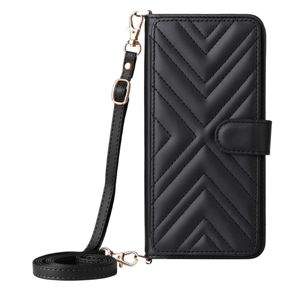 Θήκη με πτερύγιο για Samsung Galaxy S25 Edge, Crossbody Leather Wallet, μαύρη