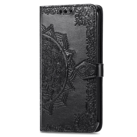 Θήκη με πτερύγιο για Motorola Moto E32 4G, Mandala, μαύρη