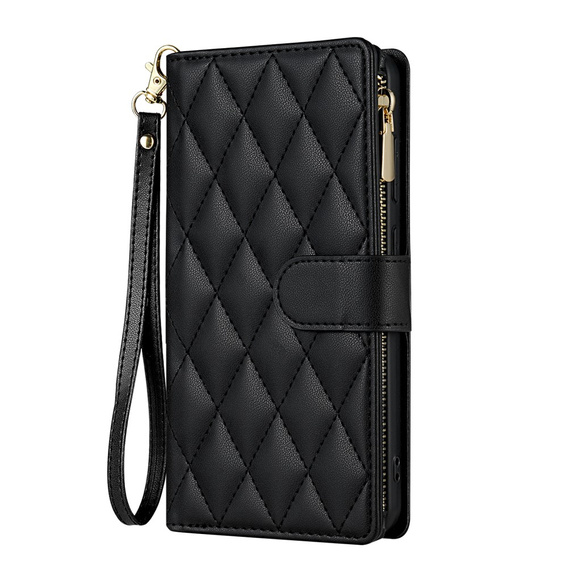 θήκη πτερύγιο για Samsung Galaxy S25 Edge, Rhombus Crossbody Leather, μαύρη