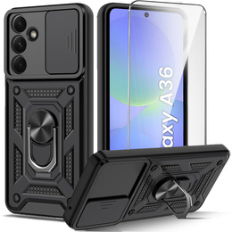 Θωρακισμένη θήκη για Samsung Galaxy A36, CamShield Slide, μαύρη + Μετριασμένο γυαλί 9H