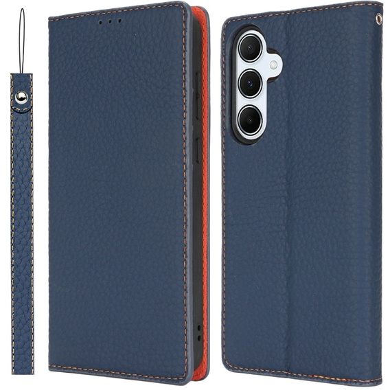Θήκη με πτερύγιο για Samsung Galaxy S25, Litchi Skin Grain, σκούρο μπλε
