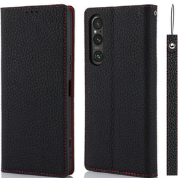 Θήκη με πτερύγιο για Sony Xperia 1 V, Litchi Skin Grain, μαύρη