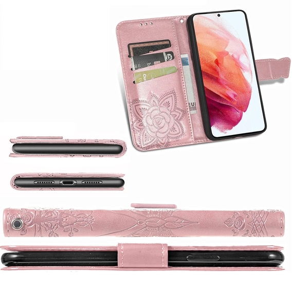 Θήκη με πτερύγιο για Realme 12 Pro 5G / 12 Pro+ 5G, Butterfly, ροζ rose gold