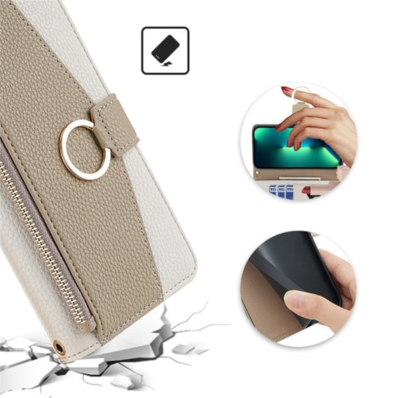 θήκη Wallet Zipper Pocket flip για το Samsung Galaxy S24, Wallet Zipper Pocket, με καθρέφτη, λευκή