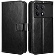 Θήκη με πτερύγιο για Xiaomi Poco F6 Pro, Crazy Horse Wallet, μαύρη
