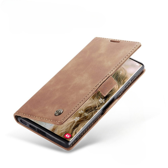 θήκη CASEME για Samsung Galaxy S22 Ultra, Leather Wallet Case, καφέ