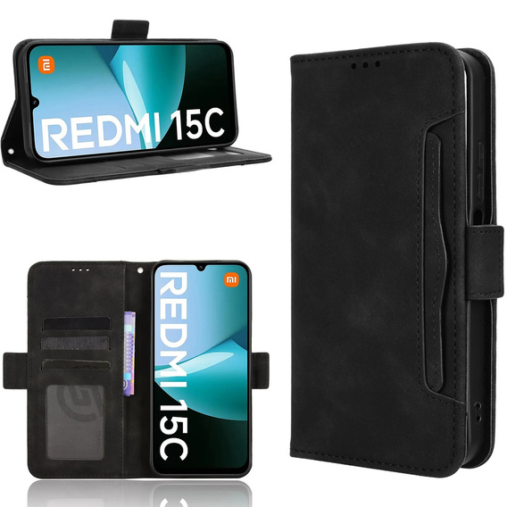 Θήκη με πτερύγιο για Xiaomi Redmi 15C 4G/LTE, Card Slot, μαύρη