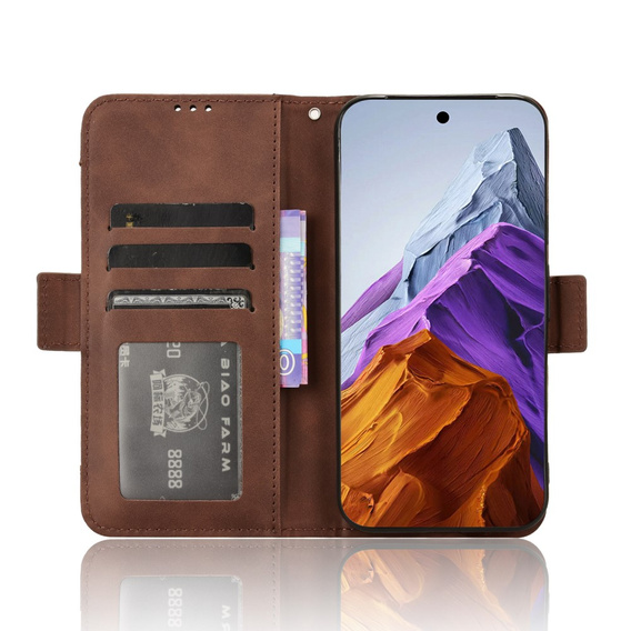 Θήκη με πτερύγιο για Google Pixel 9 Pro XL, Card Slot, καφέ
