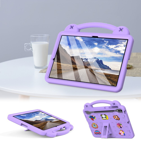 Παιδική θήκη για Samsung Galaxy Tab S10+ Plus, Cute Patterns, με βάση, μωβ