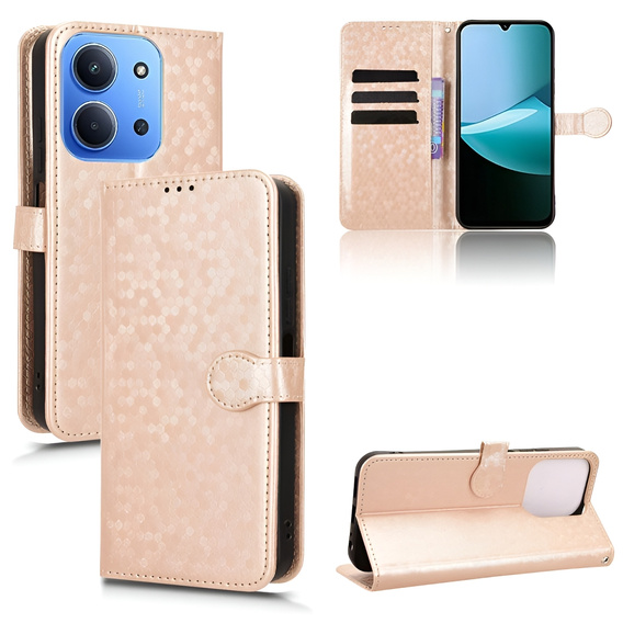 θήκη πτερύγιο για Xiaomi Redmi 15C 4G/LTE, Wallet Rhombus, χρυσή