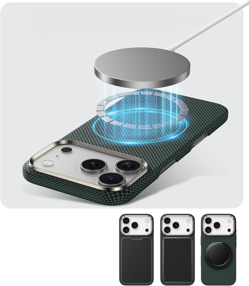 Θήκη BENKS Kevlar για iPhone 17 Pro Max, Magnetic Armor Tint 1000D 0070, για MagSafe, ενεργό κουμπί – πράσινο