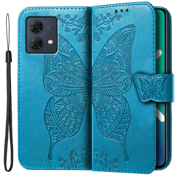 Θήκη με πτερύγιο για Motorola Moto G84, Butterfly, μπλε