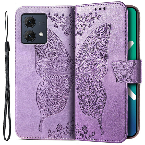 Θήκη με πτερύγιο για Motorola Moto G84, Butterfly, μωβ