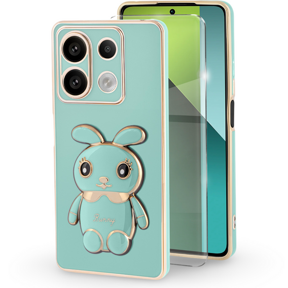 Θήκη για Xiaomi Redmi Note 13 Pro 5G, Rabbit, πράσινη + μετριασμένο γυαλί 9H