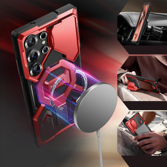 Θήκη για Samsung Galaxy S25 Ultra, Tongate MECH MagSafe Series, κόκκινη + 9H Tempered Glass
